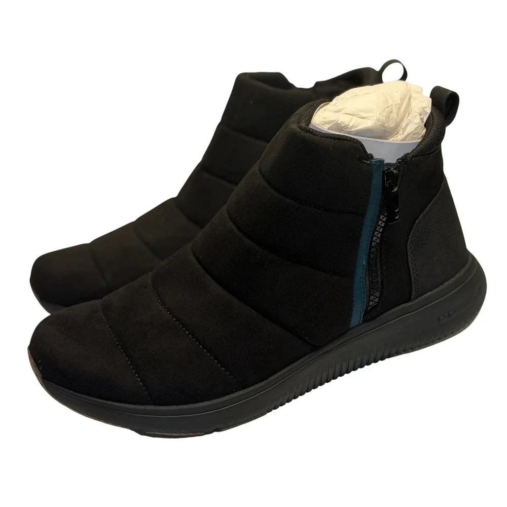 Ryka Paragon‎ Water-Repellent Side-Zip Boots Black Quilted Wide Ankle Women 9W